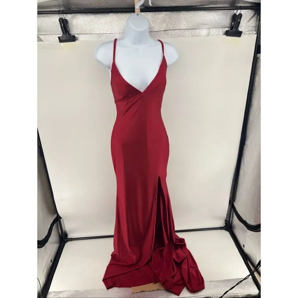 Portia and Scarlett Prom Gown Maxi Dress Women Size 4 Red Slit Lace Up Back